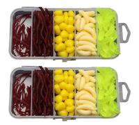 CHAOTEMAI 320 Piezas Señuelos Pesca Contiene Granos de Maíz Gusanos de Harina Gusanos de Sangre Lombrices de Tierra + 2 Piezas Caja de Cebo Señuelos de Pesca para Lagos Agua Dulce Ríos Zonas Costeras