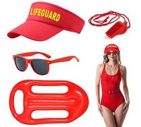 CHAOTEMAI 4 Piezas Disfraz Hinchable Disfraz de Salvavidas Disfraces Graciosos Carnaval Accesorios de Salvavidas Incluye Sombrero Gafas de Sol Silbato Salvavida Boya Flotador Hinchable