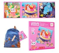 CHAOTEMAI Puzzle Magnetico Diseño Plegable Tipo Libro 75 Piezas Puzzle 3 Años Conejo Sirena Lámpara de Aladino Juegos para Viajes en Coche Niños Dificultad Paso a Paso Educativo Juguetes Niña