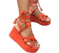 CHAOYI Sandalias de verano con plataforma y tiras de cuña para mujer, punta redonda, cruzada, con puntera abierta, para aumentar la altura, color naranja, 40