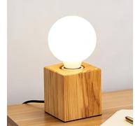 ChaoZan Lámpara de mesa en forma de cubo de madera Lampara de Escritorio de Madera E27 Lampara de Noche Para Hogar Dormitorio Sala de Estar Cocina comedor cabecera Enchufe de La Ue Base de Madera