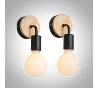 ChaoZan Lámpara de pared Metal Madera Dormitorio E27 Hierro Apliques de Pared Simple Creatividad Retro Portalámpara Luz de Pared Moderno para Sala Cabecera Comedor Corredor Bar, 2 Piezas