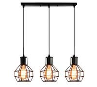 ChaoZan Lámpara de techo vintage negra,colgante de 3 llamas, lámpara retro de diseño industrial con casquillo E27, con barra de base de montaje 50 cm - Cocina/comedor/mesa de comedor lámpara