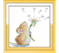 Chaozhirui Kit de punto de cruz con patrón fácil para adultos y principiantes,11CT bricolajeLindo ratón animal diente de león Colores de hilo vibrantes- 40x50cm