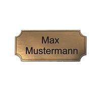 chapa buzón personalizada | Placa grabada personalizada autoadhesiva | nombre y número | Muchas tallas | Resistente a la intemperie | Grabado láser (8x3,5cm Mediacaña con borde, Oro-Negro)