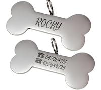 Chapa de Identificación Personalizada para Perros y Gatos - Placa Grabada de Acero Inoxidable con Nombre y Teléfono - Ideal para Mascotas Pequeñas, Medianas y Grandes (Hueso acero 27 cm)