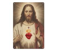 Chapa De Metal, Resistente Cartel De Chapa Metálica, Sagrado Corazón De Jesús Señor Cristo Religioso Vintage, Placa Metálica para Bar Cocina Oficina, 20X30Cm