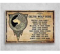 Chapa De Metal, Vintage Cartel De Chapa Metálica, Código del Lobo Protege A Tu Familia Honra A Los Mayores Enseña, Placa Metálica para Oficina Cafetería Sala De Estar, 20X30Cm