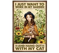 Chapa De Metal, Vintage Cartel De Chapa Metálica, Solo Quiero Trabajar En Mi Jardín Y Pasar El Rato con Mi Gato., Placa Metal para Cocina Garaje Bar, 20X30Cm