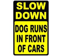 Chapa De Metal, Vintage Cartel Placa, Perro Corriendo Delante De Los Coches En Tráfico Lento, Placa De La Pared Póster para Garaje Cafetería Bar, 20X30Cm