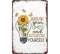 Chapa De Metal, Vintage Placa Cartel, Rompe Tus Límites Y Supérate A Ti Mismo, Girasol, Placa Metálica para La Pared para Sala De Estar Cocina Bar, 20X30Cm