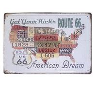 Chapa Decorativa de Metal [ Route 66 ] |Sueño americano y la Ruta 66 Decoración Retro de Bar -Pub | Medidas 20x30 cm.