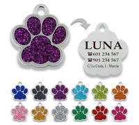 Chapa para Perro y Gato Personalizada - Ideal para Grabar su Nombre y tu Contacto - Placa Identificativa Hecha de Metal de aleación (Lila)