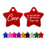Chapa Perro Grabada en Forma de Estrella, Placa Perro Personalizada para Perros y Gatos Pequeños y Medianos, Chapa Identificativa Perro y Gato (Rojo)