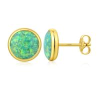 Chapados Oro Pendientes de ópalo Pendientes Plata de ley 925 Pendientes de botón ópalo Verde redondos Hipolalergénicos Joyas para mujer 8 mm