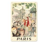 Chapas Metalicas París Francia Café En La Acera Cerca del Ferrocarril De La Ópera Nacional De París Retro Placas Metálicas No Se Oxida Fácilmente Cartel De Metal para Hotel Taberna 20X30Cm