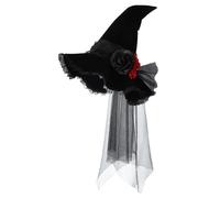 Chapeau de Sorcière Femme Halloween - Déguisement Magicien Cosplay avec Voile en Maille et Fleurs | Accesorio de Costume Gothique Élégant para veladas, Carnaval, Cosplay et Fêtes Déguisées