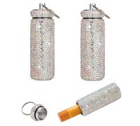 Chapstick - Llavero con soporte para bálsamo labial, 2 unidades, estuche brillante para lápiz labial, organizador portátil de metal, accesorios para mujer (plateado), AB