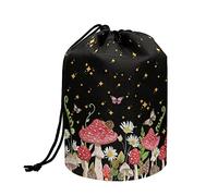 chaqlin Bolsa de cosméticos con cordón, bolsa de cosméticos portátil para mujeres y niñas, bolsa de cosméticos de viaje con cordón, Seta de malas hierbas, Talla única, Neceser