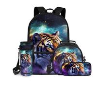 chaqlin Bolsas escolares para niñas, bolsas de almuerzo para niños, 4 unidades, bolsa de transporte para botellas de agua de regreso a clases, estuche de gran capacidad con compartimentos, Galaxy