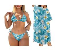 chaqlin Conjunto de bikini triangular con cubierta de 3 piezas, traje de baño con cuello halter, traje de baño de playa para mujer, Estampado margarita marblle, S