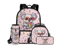 chaqlin Mochila escolar para niñas, bolsa de almuerzo para niños, estuche para lápices, paquete de 4 bolsas escolares, lonchera para botella de agua, bolsa de transporte para viajes, senderismo