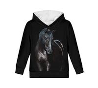 chaqlin Sudadera unisex con capucha para niños, con bolsillo frontal, Animal Caballo Negro, 8-10 años