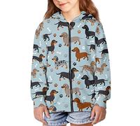 chaqlin Sudaderas con cremallera completa para niños con bolsillo, sudaderas con capucha 3D, sudadera con capucha de manga larga, con cremallera para niños y niñas, Perro salchicha animal, 11-13 Años