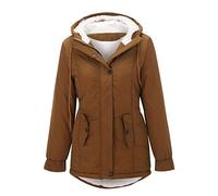 Chaqueta Abrigo de mujer Ropa de abrigo cálido Gabardina gruesa de piel de invierno Abrigo de mujer con capucha, marrón, 3XL