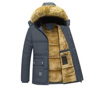 Chaqueta acolchada acolchada con capucha para hombre, resistente al viento | Chaquetas de invierno para hombre, suaves, térmicas, cómodas, de color liso, ajuste holgado, casual, forro polar sherpa para