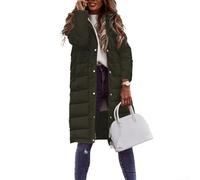 Chaqueta acolchada con capucha para mujer, abrigo de invierno ligero de longitud media, abrigo de invierno de manga larga, cálido y casual (M verde militar)