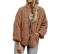 Chaqueta acolchada con cuello alto para mujer, color sólido, manga larga, cremallera completa, abrigo acolchado para otoño e invierno, chaqueta ligera para exteriores, A-marrón, M