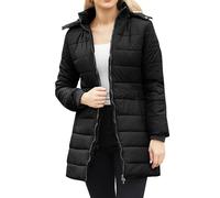 Chaqueta acolchada de algodón para mujer con capucha desmontable, abrigo medio acolchado de algodón cálido para otoño e invierno (Black, XXXL)