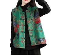 Chaqueta acolchada estilo chino para mujer, chaleco sin mangas acolchado floral vintage con cierre de nudo tradicional, parte superior oriental bordada, retro, bohemio, étnico, ropa de abrigo Hanfu,