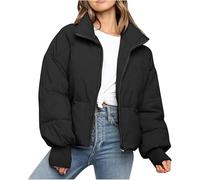 Chaqueta acolchada for mujer, corta, negra, beige, cálida, acolchada, gruesa, for invierno, cálida, de transición, for mujer, for exteriores, de manga larga, de algodón, for mujer ( Color : Black , Si