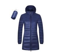 Chaqueta acolchada ligera con capucha para mujer, de longitud media, cálida, acolchada, ligera, de plumas, para senderismo, viajes, color liso, talla grande 2024, azul marino, 7XL