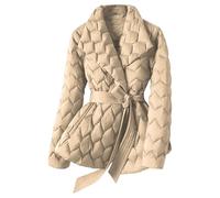 Chaqueta acolchada ligera con cinturón para mujer, abrigo cruzado abierto, abrigos de plumón, chaquetas ligeras acolchadas cálidas para invierno, ropa de abrigo caqui XX-Large