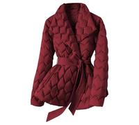 Chaqueta acolchada ligera con cinturón para mujer, abrigo cruzado abierto, abrigos de plumón, chaquetas ligeras acolchadas cálidas para invierno, ropa de abrigo, rojo vino, XX-Large