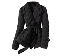 Chaqueta acolchada ligera con cinturón para mujer, abrigo cruzado abierto, abrigos de plumón, chaquetas ligeras acolchadas cálidas para invierno, ropa de abrigo negra pequeña