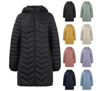 Chaqueta acolchada ligera para mujer con capucha extraíble, chaqueta acolchada larga de transición para mujer, chaqueta cálida de plumón, abrigo de invierno, resistente al viento, acolchado grueso