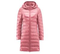 Chaqueta acolchada ligera y larga con capucha para mujer, abrigo de | Acolchado largo y ligero con capucha adjunta, cierre de cremallera completo, ajuste delgado y puños ajustables en la muñeca