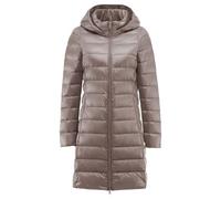Chaqueta acolchada ligera y larga con capucha para mujer, abrigo de | Acolchado largo y ligero con capucha adjunta, cierre de cremallera completo, ajuste delgado y puños ajustables en la muñeca