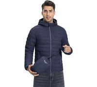 Chaqueta acolchada para hombre, chaqueta ligera de plumón, chaqueta de invierno, chaqueta de entretiempo, chaqueta con capucha y 6 bolsillos, azul oscuro, XXL