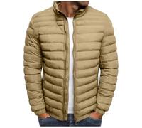Chaqueta acolchada para hombre, monocolor, informal, chaqueta de entretiempo, chaqueta de invierno cálida, chaqueta acolchada ligera, chaqueta de plumón con cremallera, cuello alto, abrigo de invierno