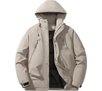 Chaqueta acolchada para hombre para todo tipo de clima, resistente al agua, con capucha, abrigo cálido y aislante para deportes al aire libre, caqui, XS