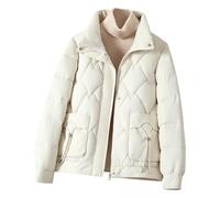 Chaqueta acolchada para mujer, ajuste holgado, abrigo cálido de invierno, abrigos acolchados ligeros, cuello de solapa, chaquetas acolchadas para mujer, ropa casual de moda, blanco, M