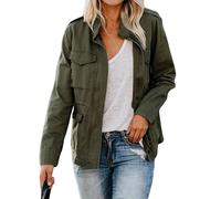 Chaqueta anorak militar para mujer, con cremallera, botón a presión, ligera, estilo safari, abrigos utilitarios, ropa de abrigo de otoño, parka con bolsillo, Ejercito Verde, XS