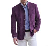 Chaqueta blazer de ante de estilo británico vintage para hombre, cuello alto, con estampado de botones de una sola fila, abrigo casual para uso diario, hogar, club, vacaciones (S, morado)