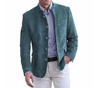 Chaqueta blazer de gamuza estilo británico vintage para hombre, cuello alto, abrigo de una sola fila de botones para uso diario, vacaciones, club, primavera, otoño e invierno (XL azul marino)