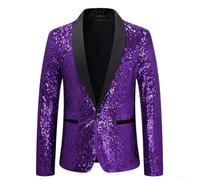Chaqueta blazer de lentejuelas para hombre, traje dorado brillante con purpurina para discoteca, anfitrión, graduación, cena, escenario, actuaciones, discoteca, baile, traje formal (2XL, morado)